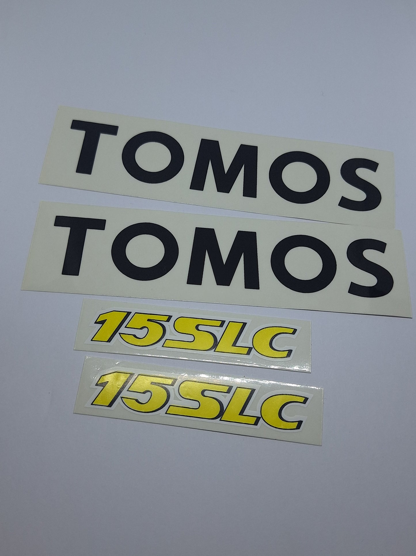 Stickerset Tomos 15 SLC (2x sticker TOMOS / 2x sticker 15 SLC)