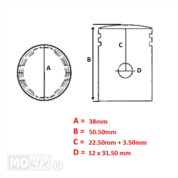Zuiger 38 mm Pen 12 Tomos BariKit A-kwaliteit